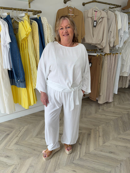 Rosalie Tie Linen Blend Set -White