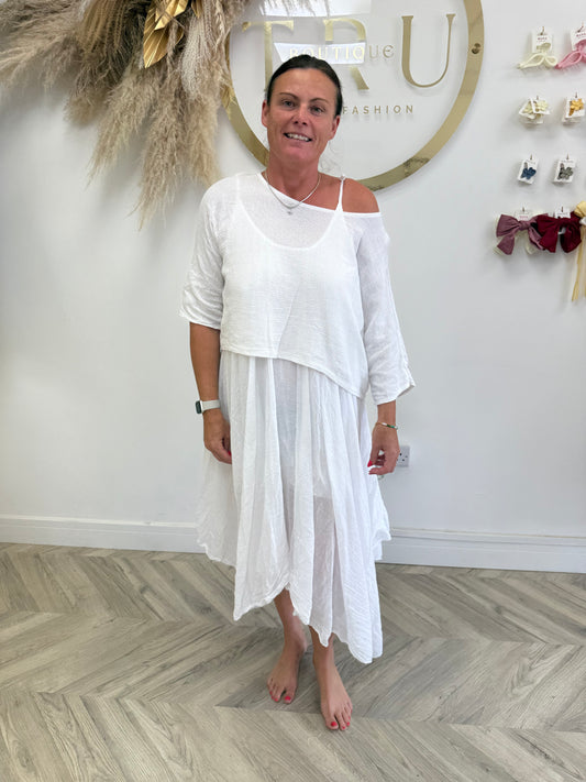 Elenor Maxi Dress & Coverup - White