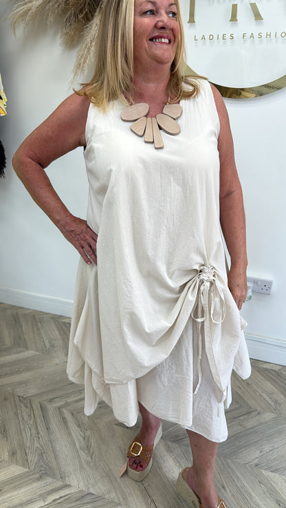 Tilly Ruched Midi Dress - Cream