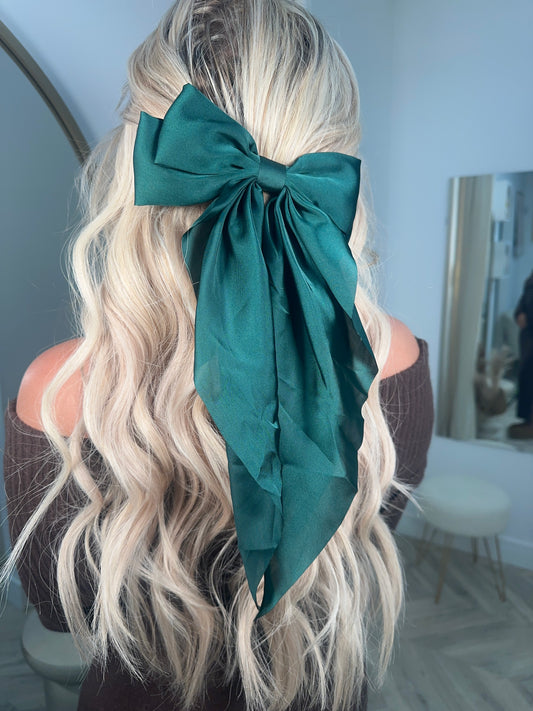 Long Tie Hair Bow - Forest Green