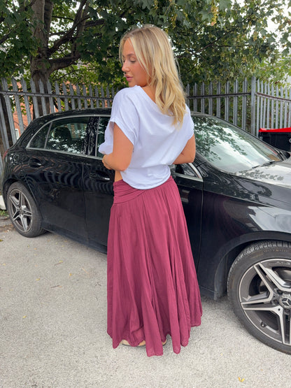 Beatrice Thick Waist Band Maxi Skirt - Burgundy