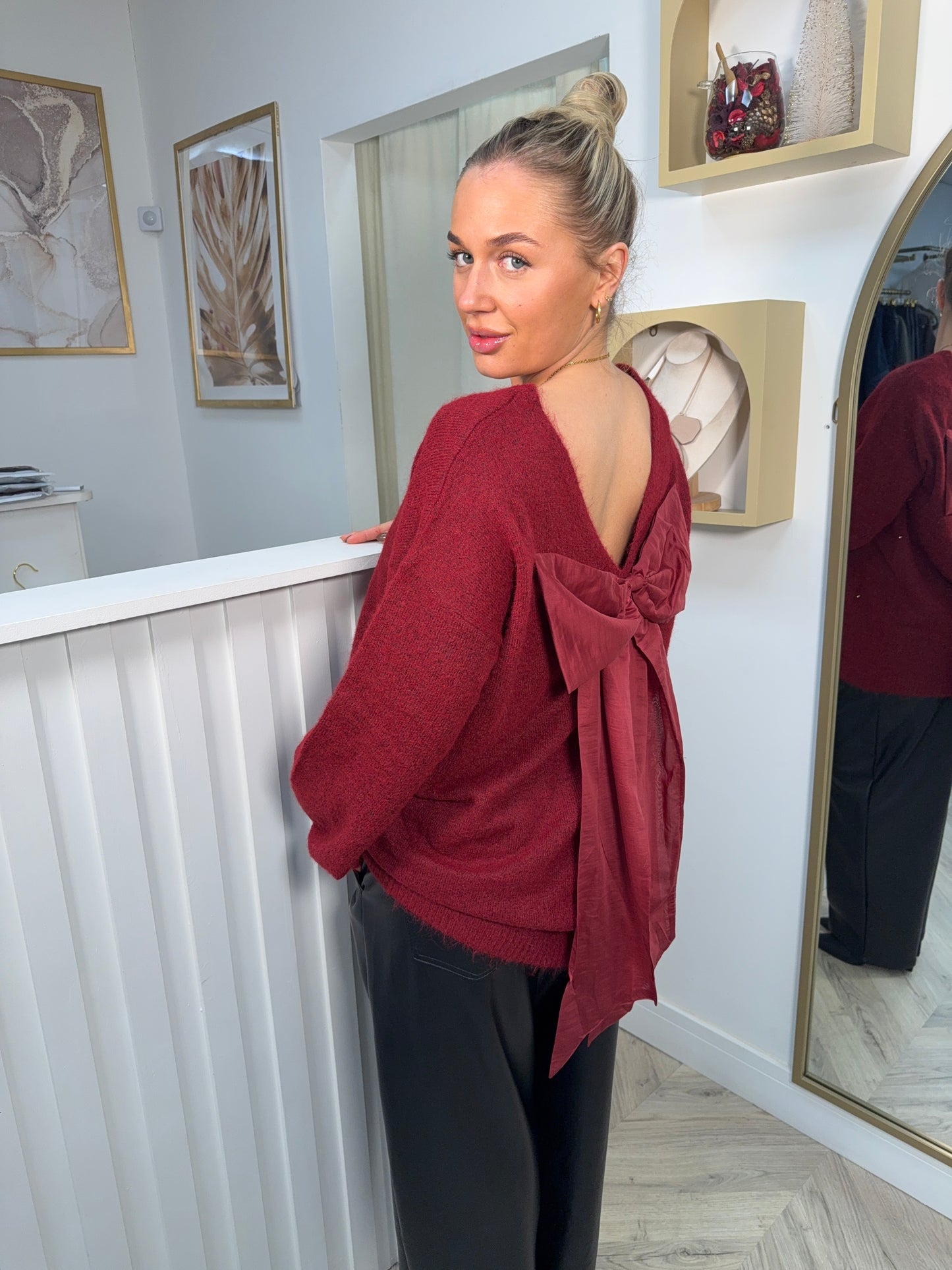Kiraé Bow Longline Sweater - Burgundy
