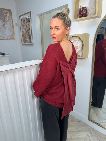Kiraé Bow Longline Sweater - Burgundy