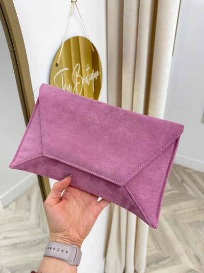 Blush Suede Clutch Bag