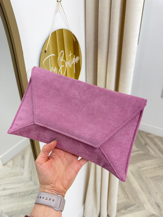 Blush Suede Clutch Bag