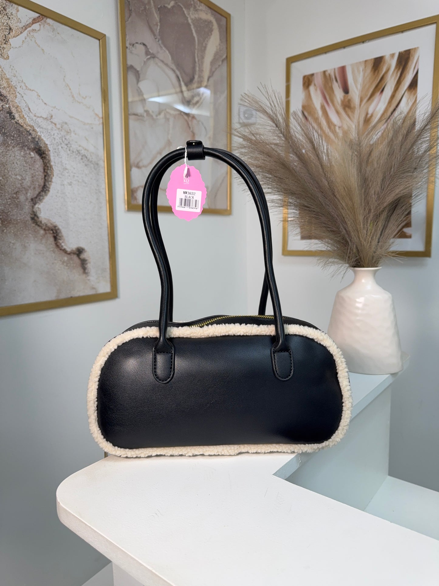 Bianca Boucle Rim Handbag - BLACK