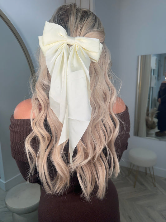 Long Tie Hair Bow - Cream