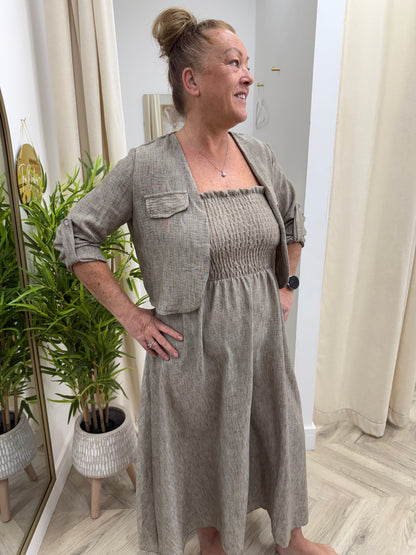Tracey Linen Maxi Dress & Jacket - Hazelnut