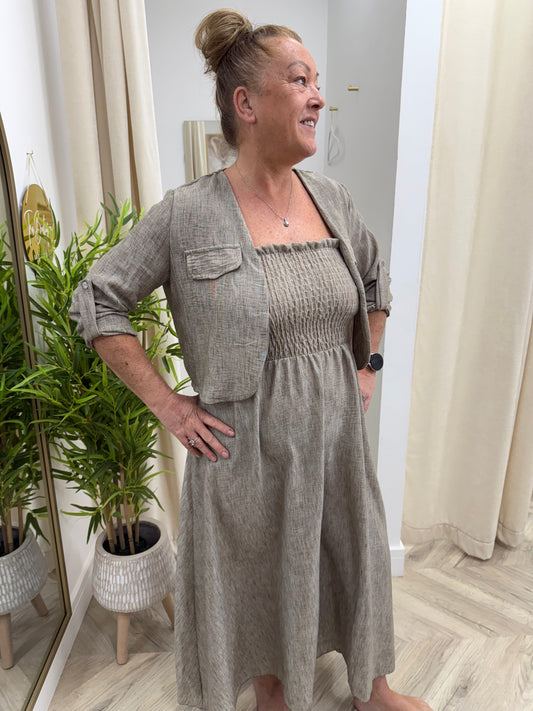 Tracey Linen Maxi Dress & Jacket - Hazelnut
