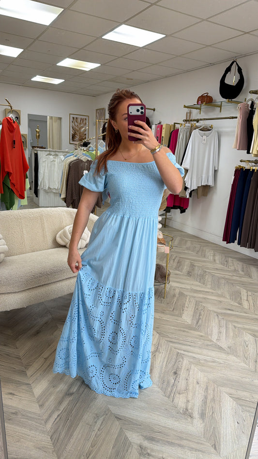 Lottie Puff Sleeve Maxi Dress - Powder Blue