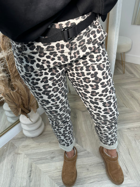 Leopard Print Belted Magic Pants