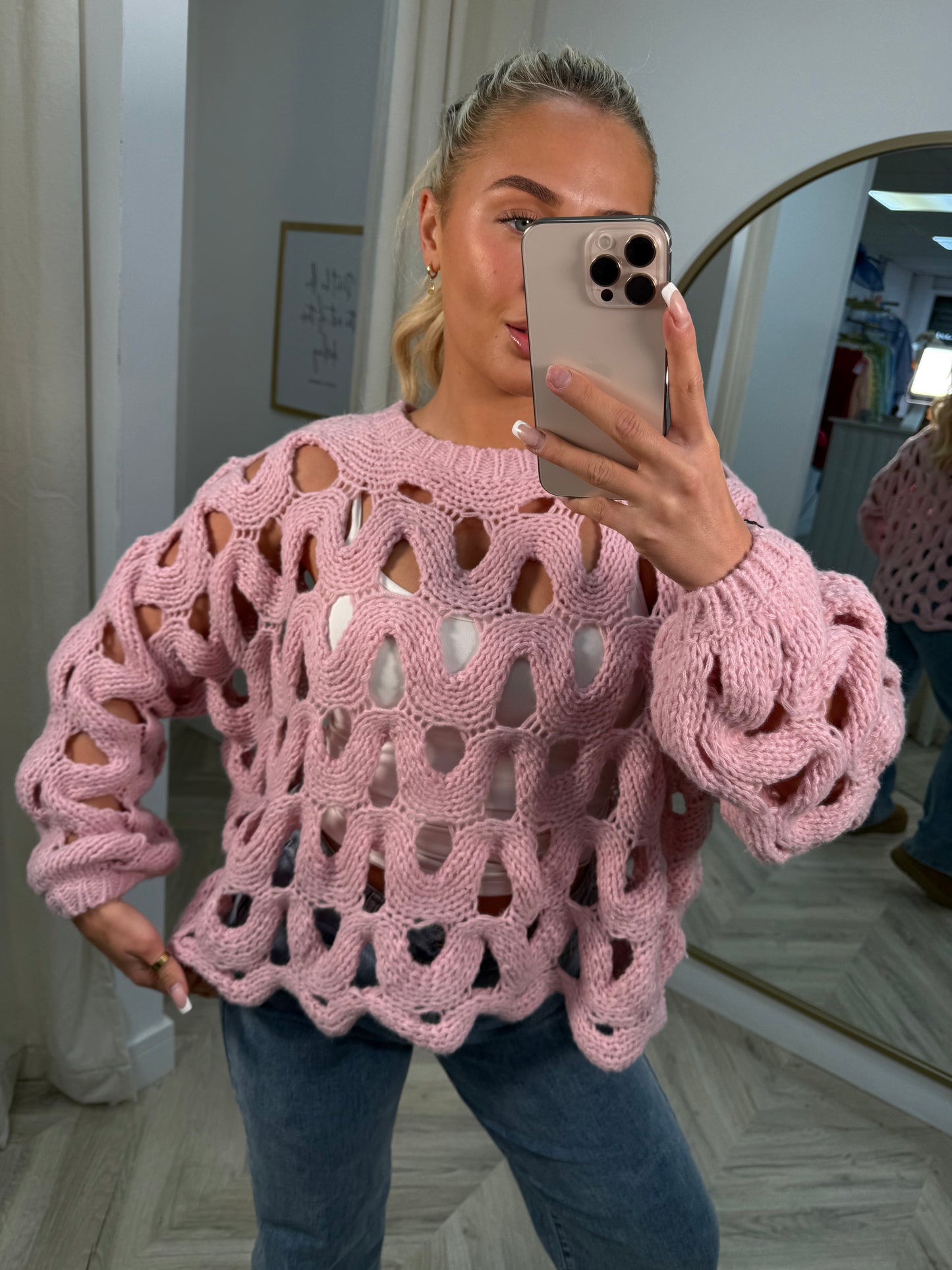 Bluebell Crochet Knit Sweater - Dusky Pink