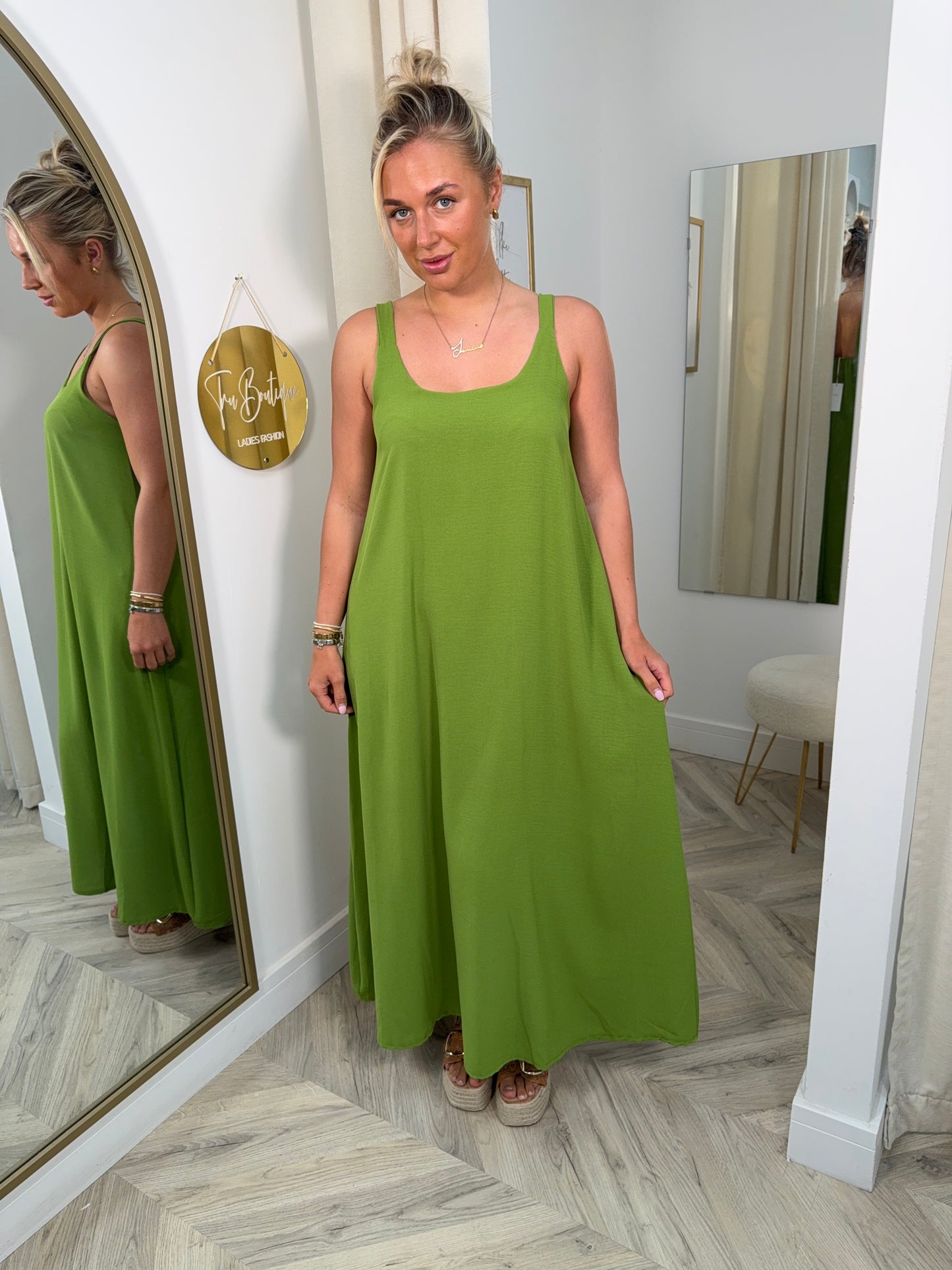 Margot Strappy Maxi Dress - Olive Green