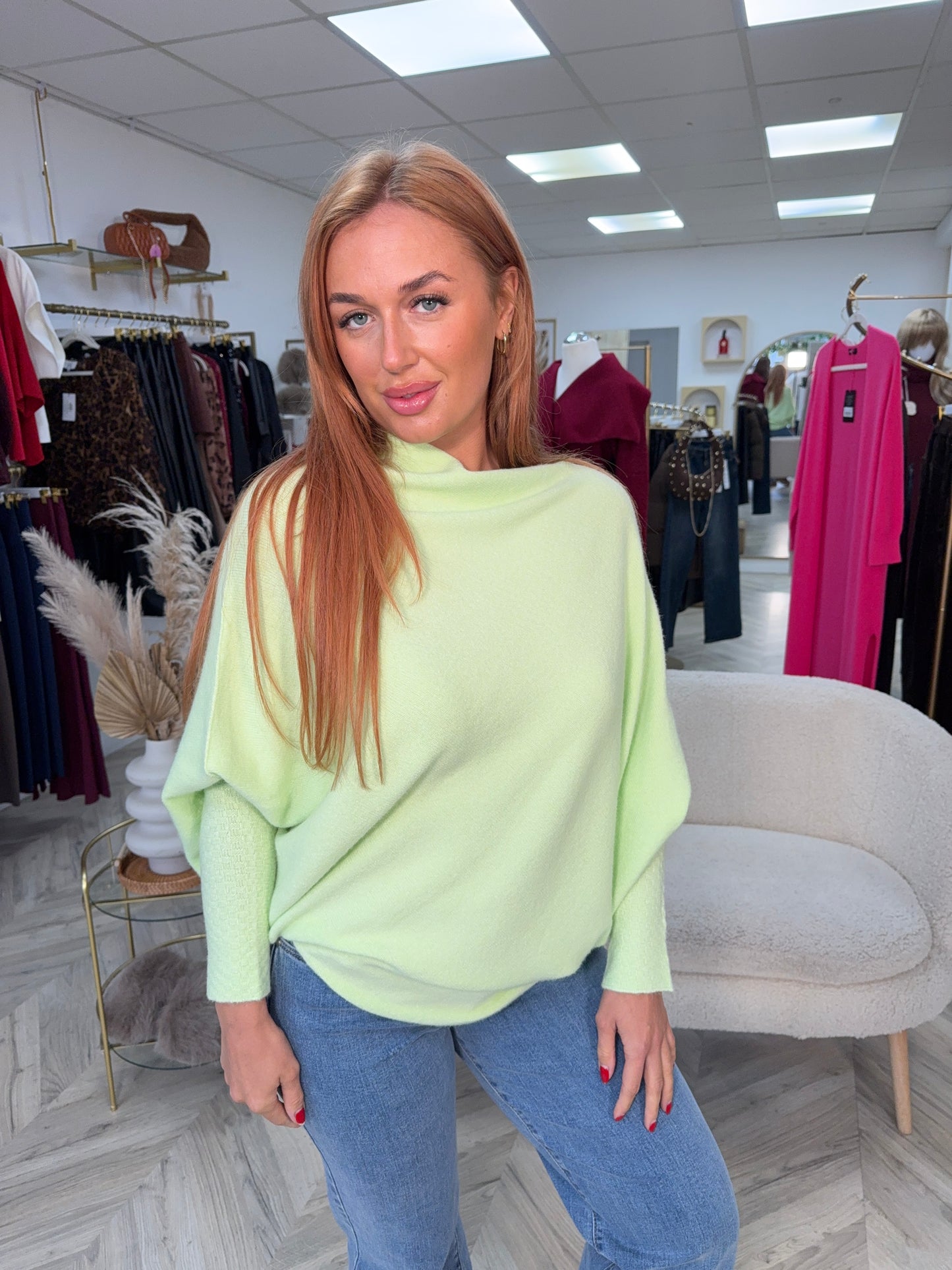 Erika Asymmetric Jumper - LIME GREEN