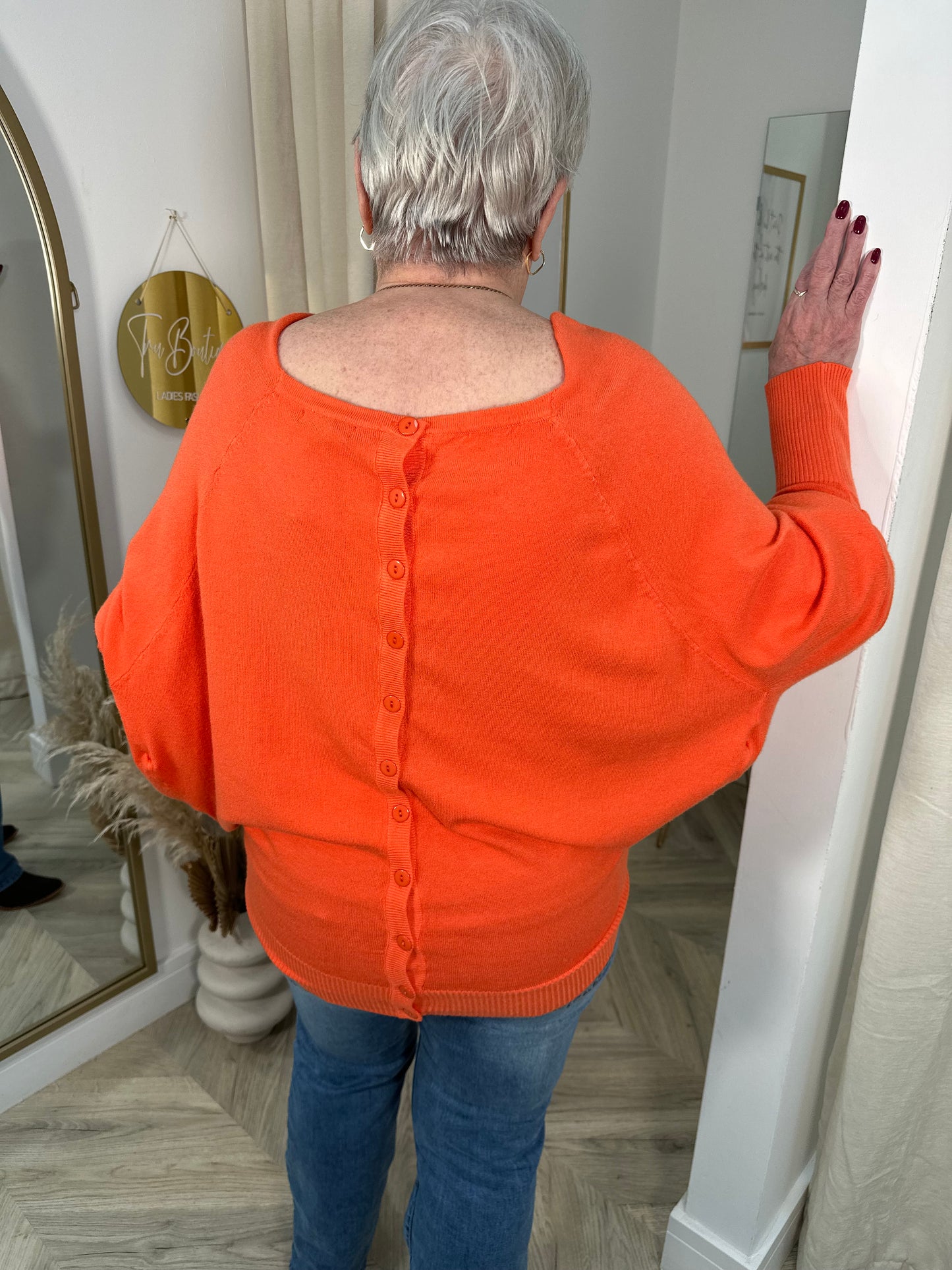 Rose Slouchy Sweater Buttoned Detailed Back - Orange