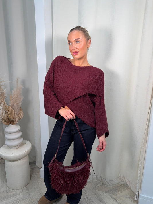 Lavinia Cross Front Sweater - Burgundy
