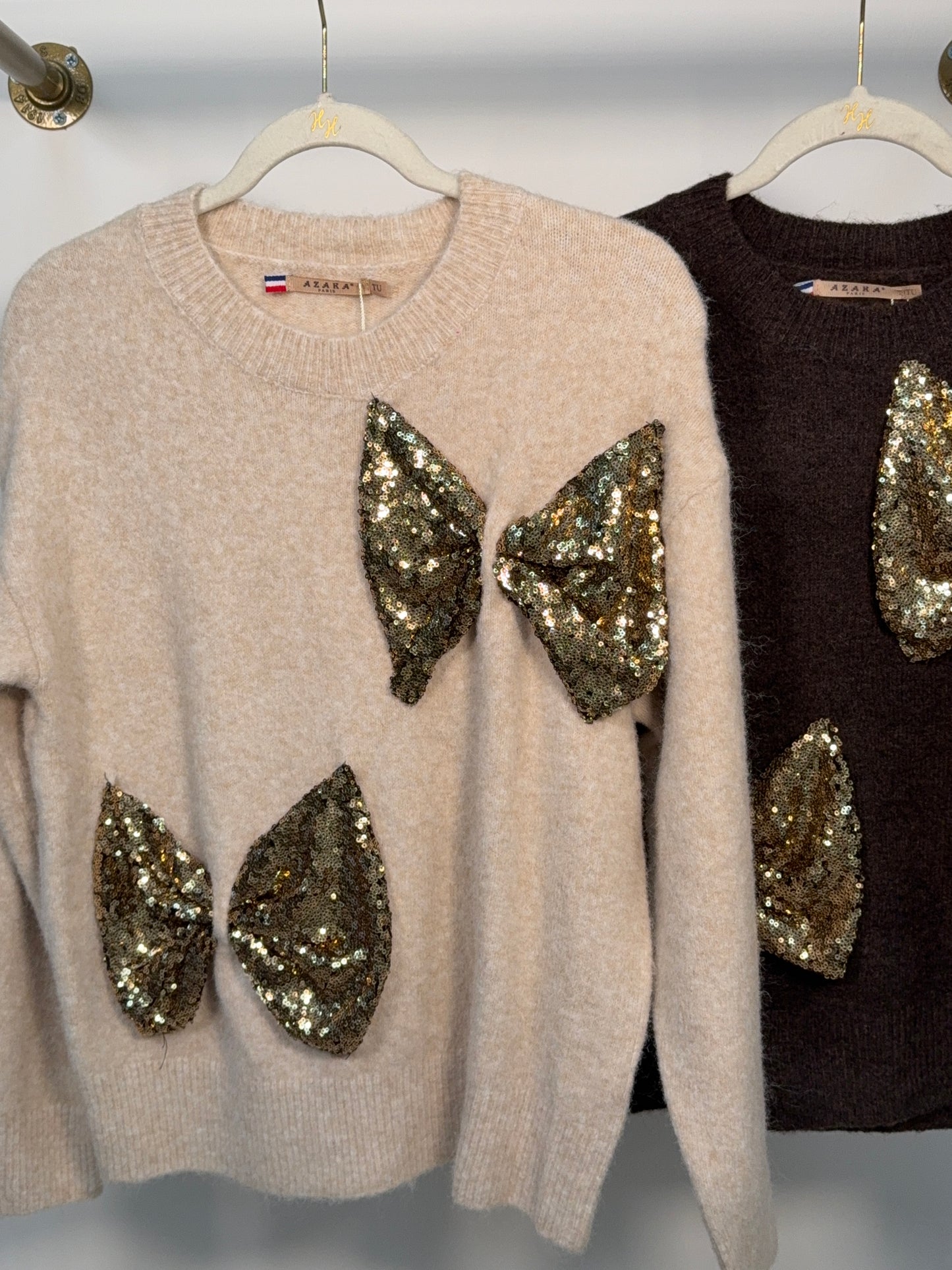 Cindy Bow Sequin Sweater - Cream