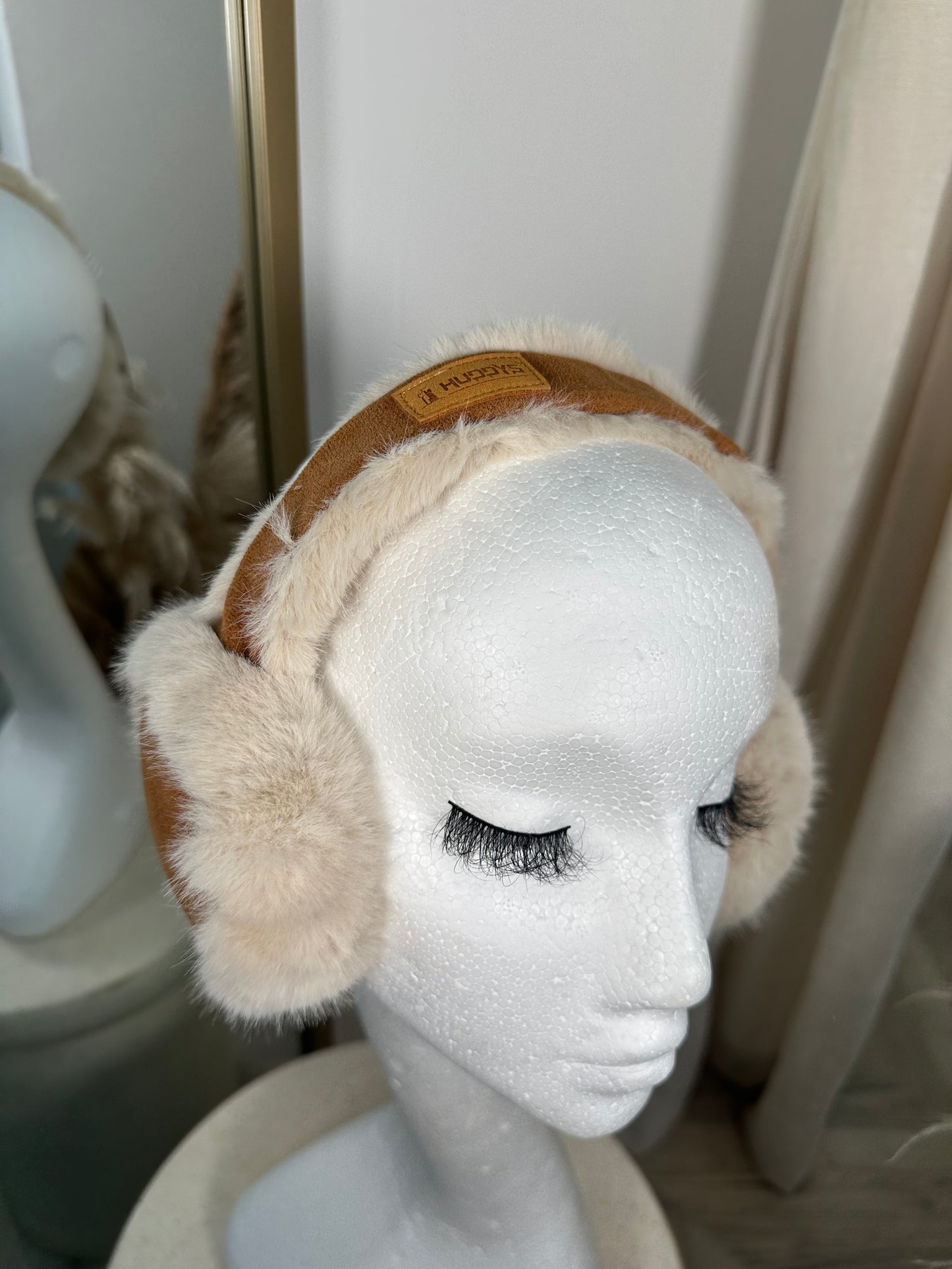 Fluffy Ear Muffs - Cream & Camel