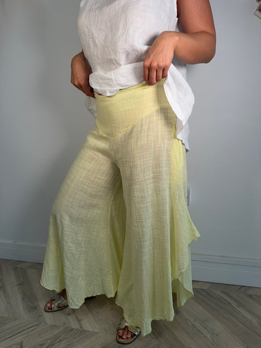 Linen Wide Plazio Trousers - Lemon