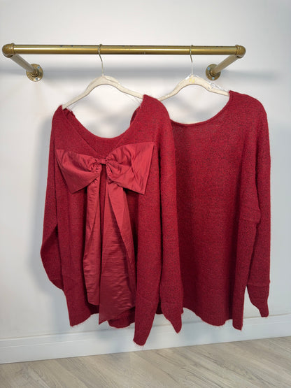Kiraé Bow Longline Sweater - Burgundy