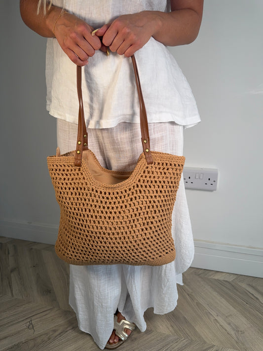 Natasha Woven Beach Bag - Tan