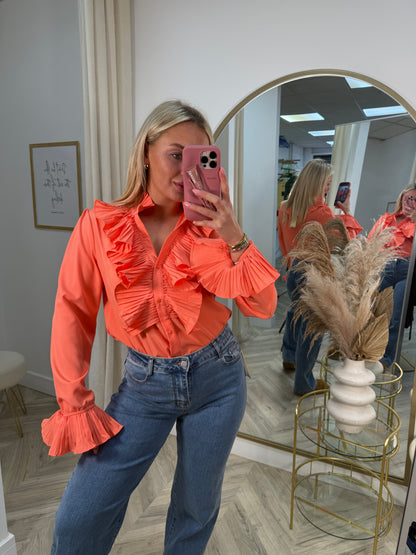 Palmer Frilly Blouse - Coral