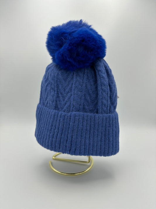 Blue Wool Pom Pom Hat