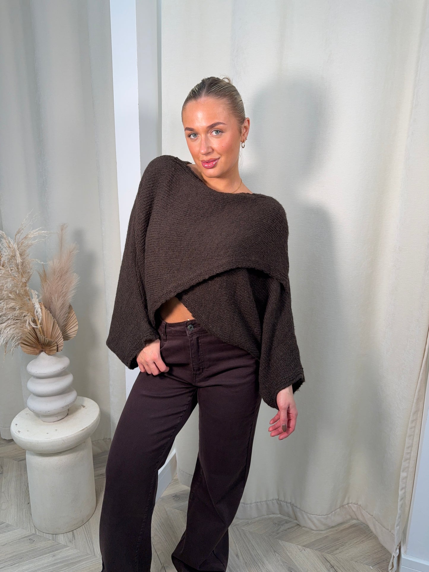 Lavinia Cross Front Sweater - Dark Brown