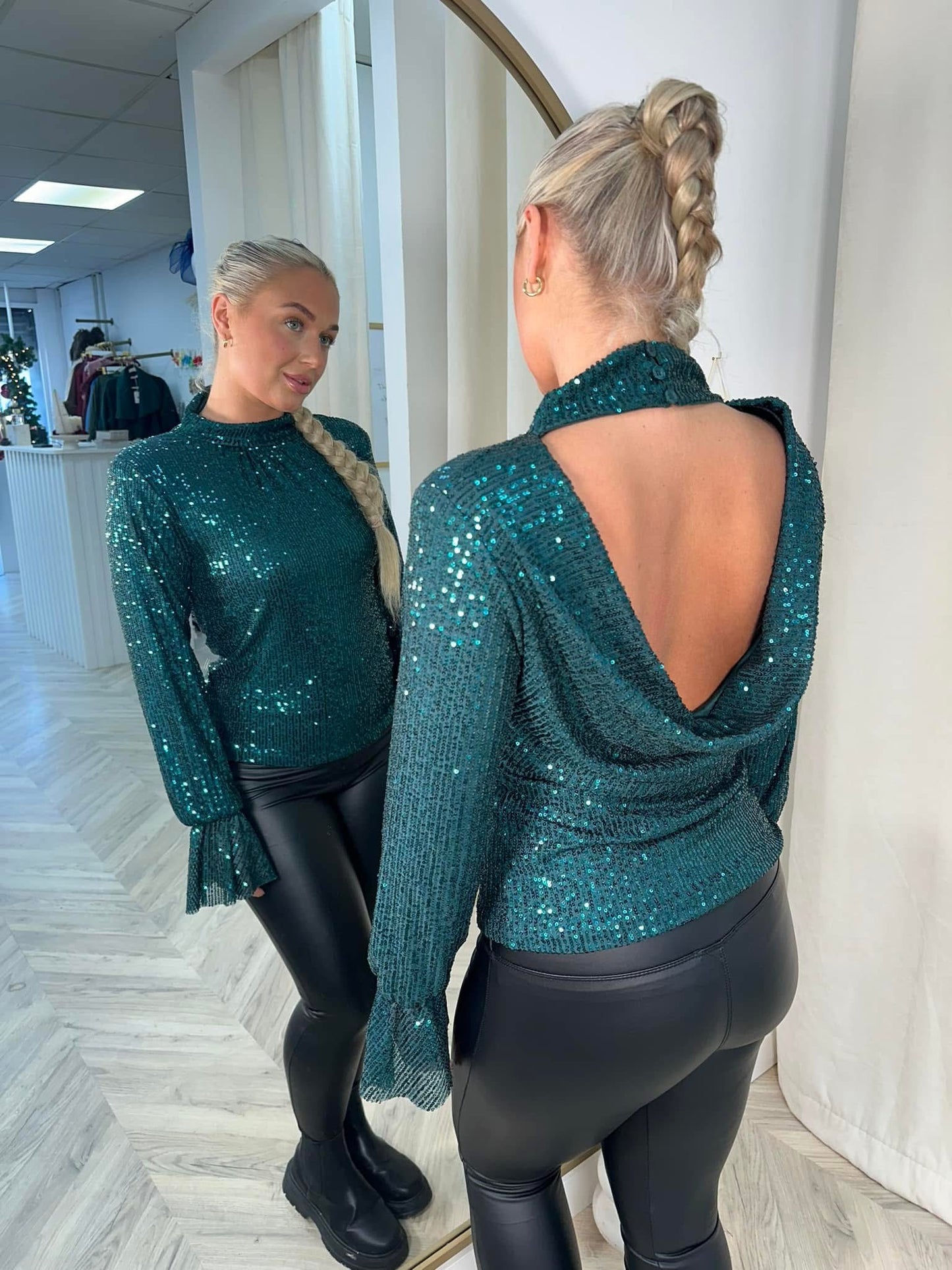 Green Sequin Bianca Blouse