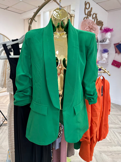Forest Green Ruched Sleeved Blazer