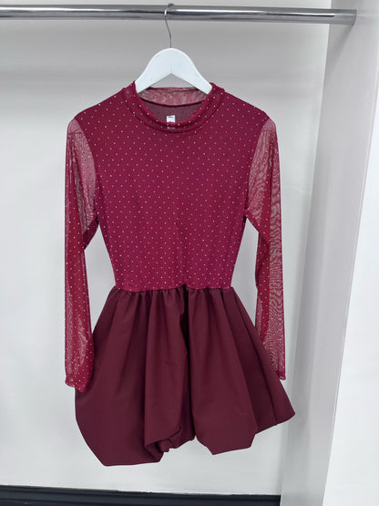 Isabelle Puff Skirt Dress - Burgundy