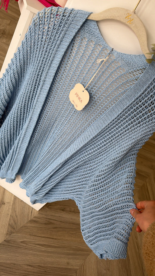 Juliette Crochet Cardigan - Baby Blue