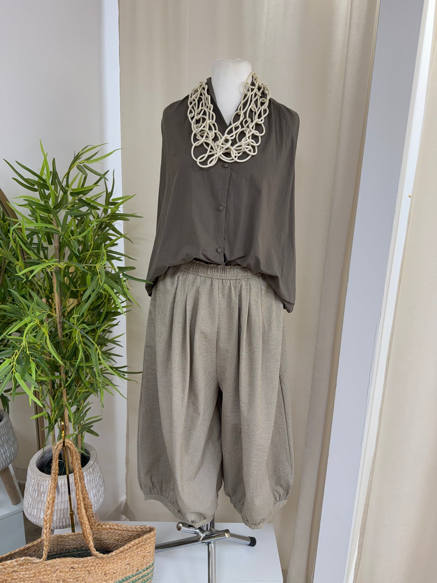 Prudence Stripped Balloon Trouser - Khaki