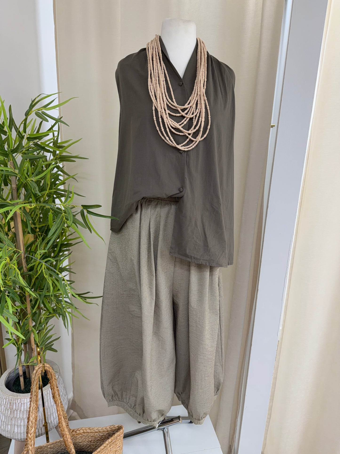 Prudence Stripped Balloon Trouser - Khaki