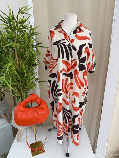 Fern Leaf Print Maxi - Orange