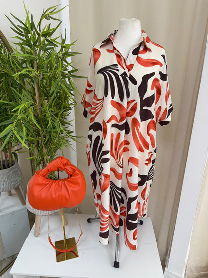 Fern Leaf Print Maxi - Orange