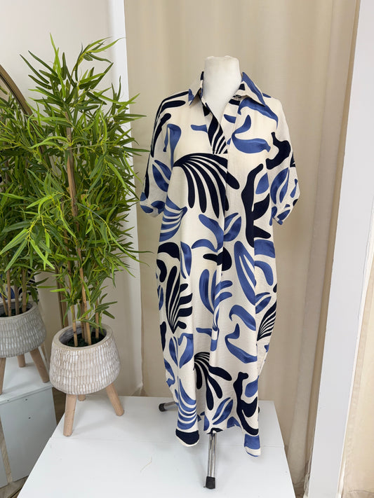 Fern Leaf Print Maxi - Navy