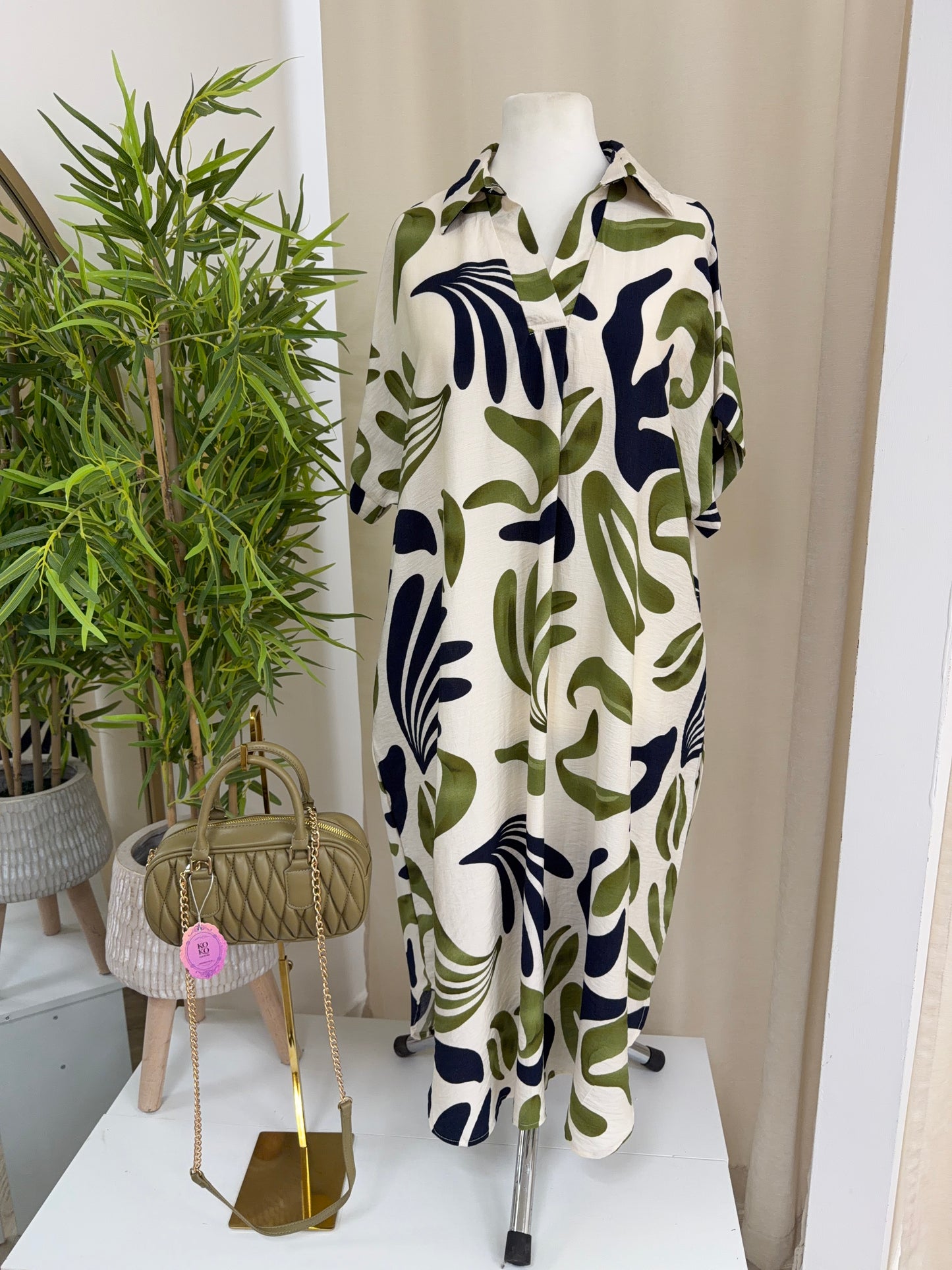 Fern Leaf Print Maxi - Olive