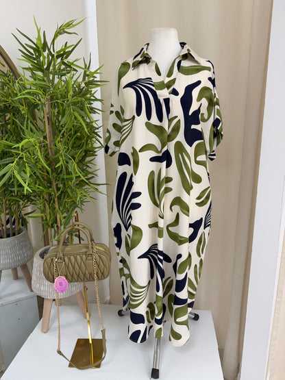 Fern Leaf Print Maxi - Olive