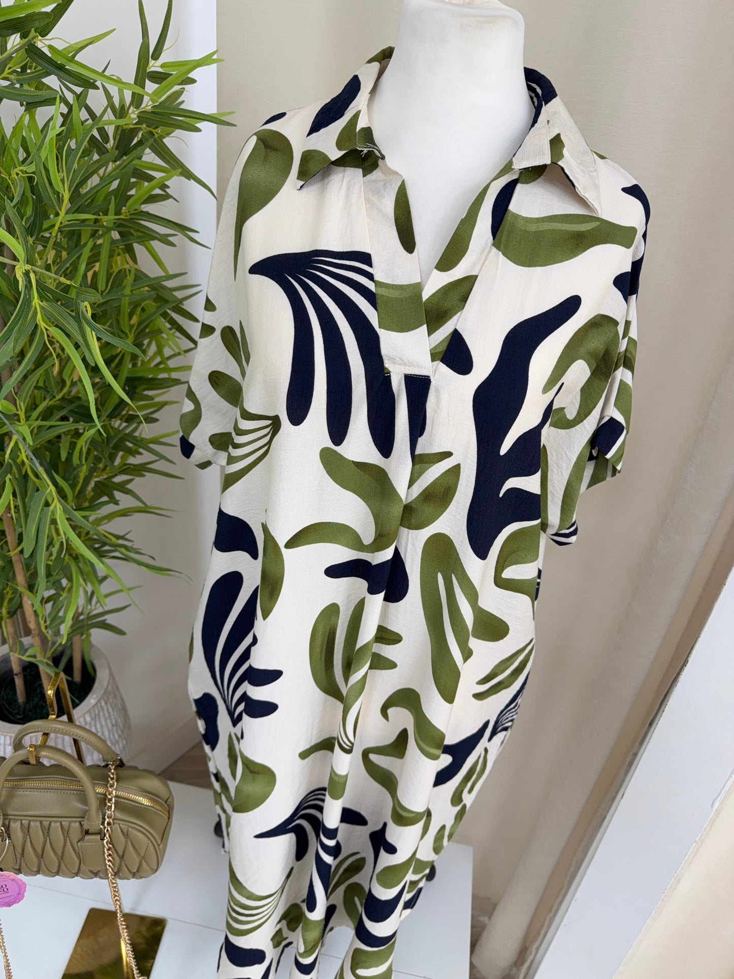 Fern Leaf Print Maxi - Olive