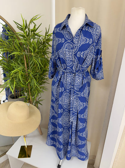 Lavinia Paisley Blue Maxi Belted Dress