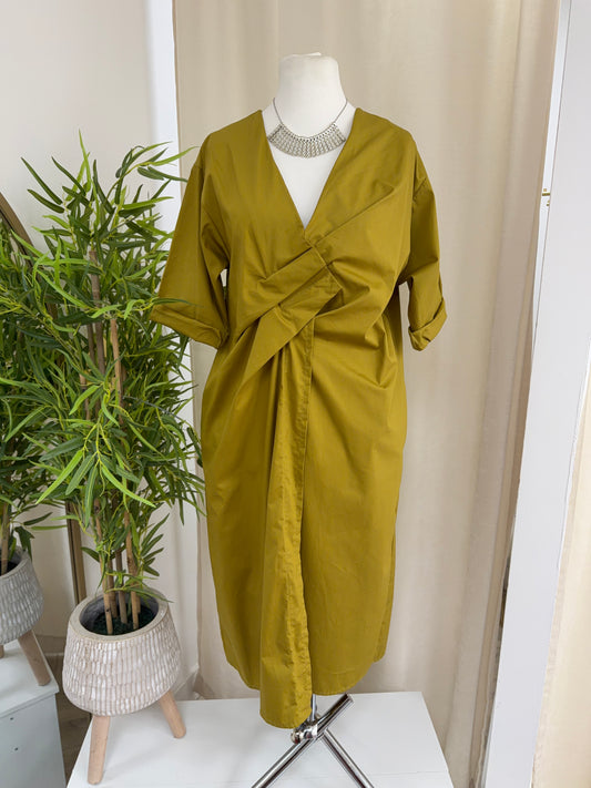 Hermione Cross Front Midi Dress - Olive