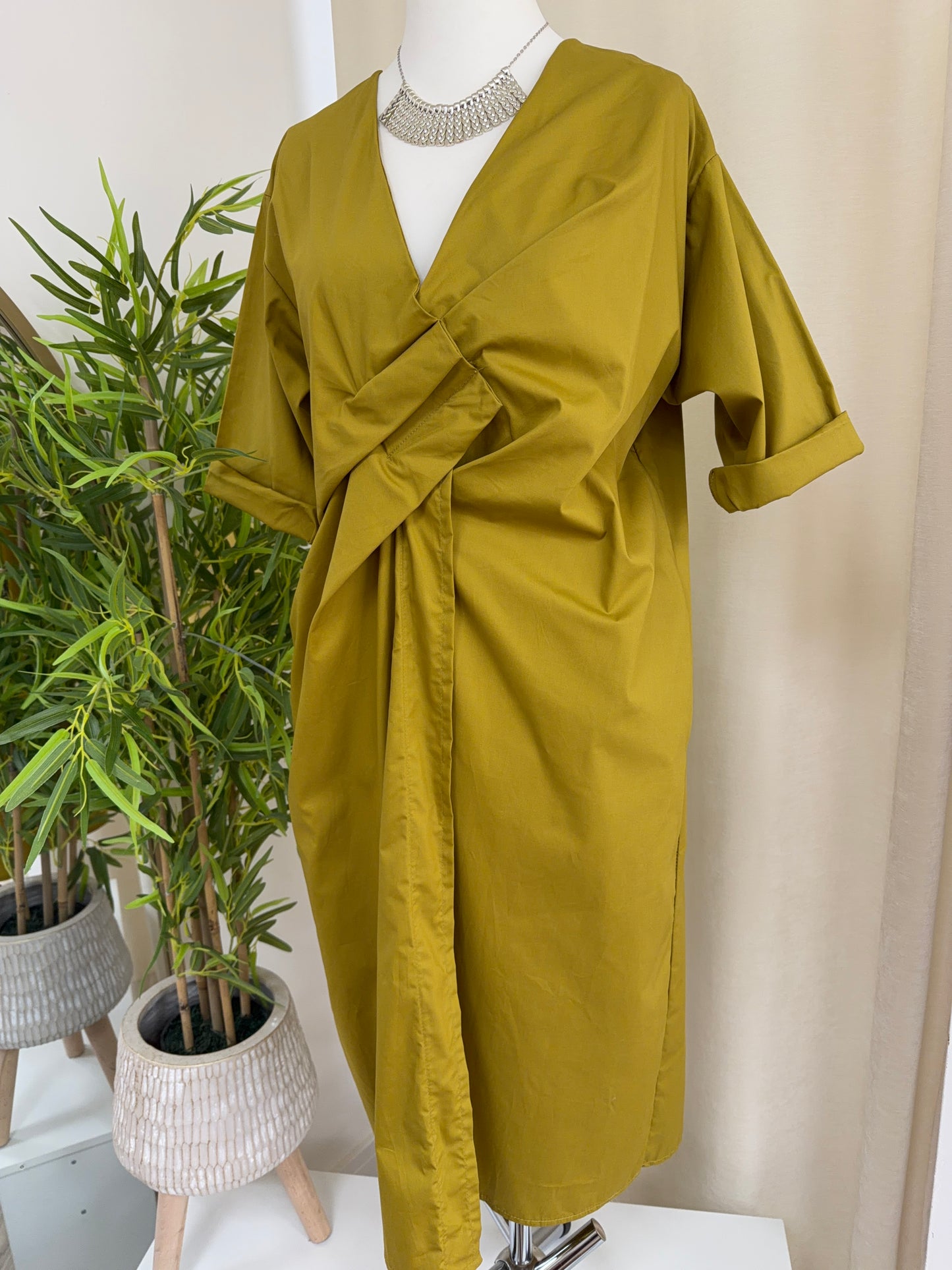 Hermione Cross Front Midi Dress - Olive