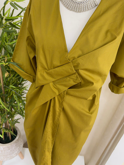 Hermione Cross Front Midi Dress - Olive