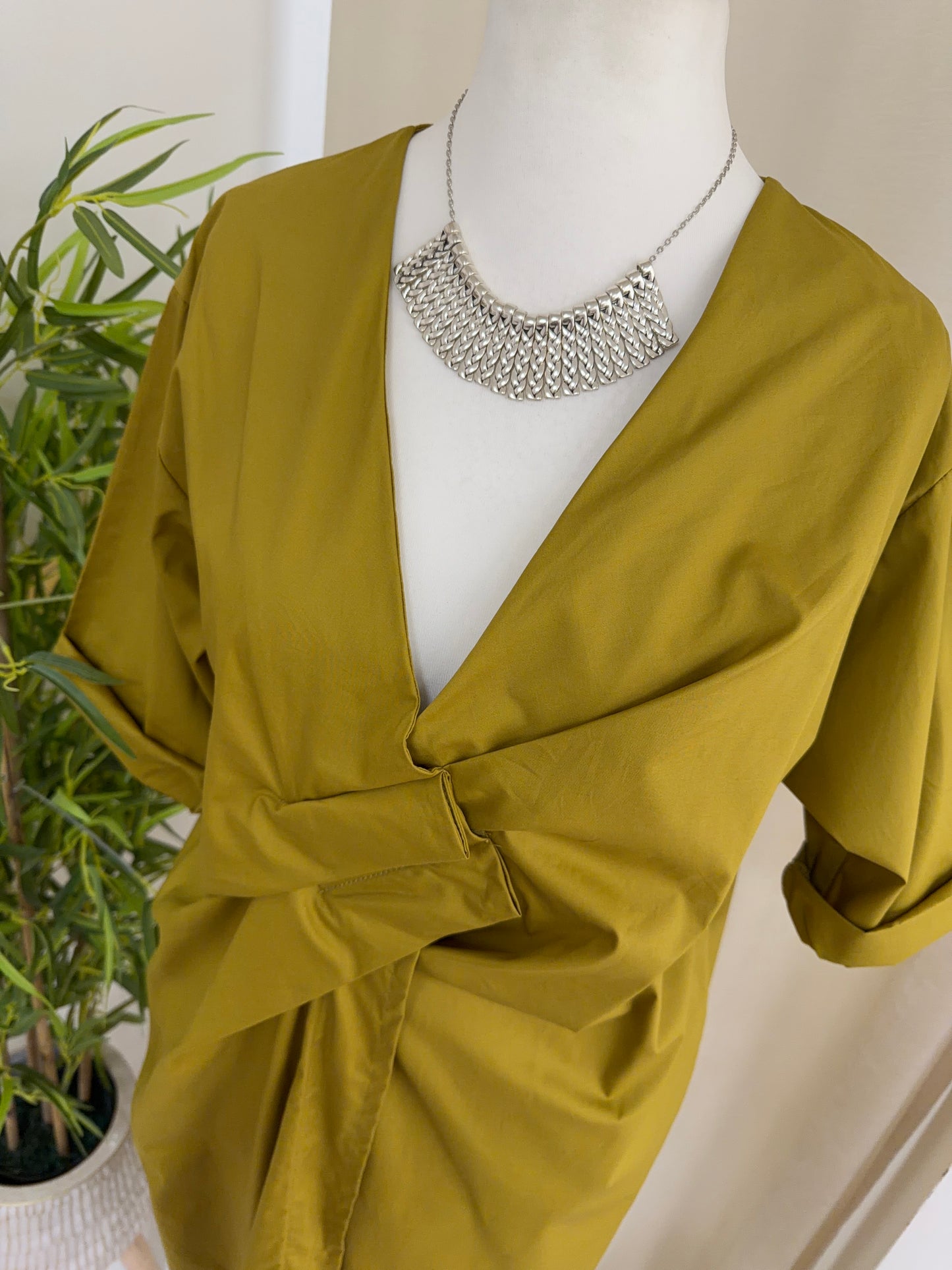 Hermione Cross Front Midi Dress - Olive