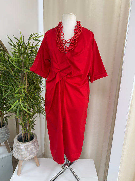 Hermione Cross Front Midi Dress - Red